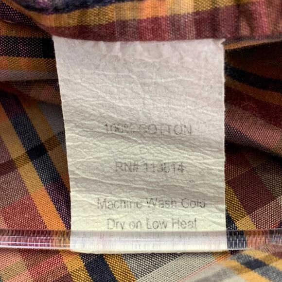 S Red Grey Plaid Cotton One Pocket Button Down Collar Long Sleeve Shirt - Picture 5 of 5